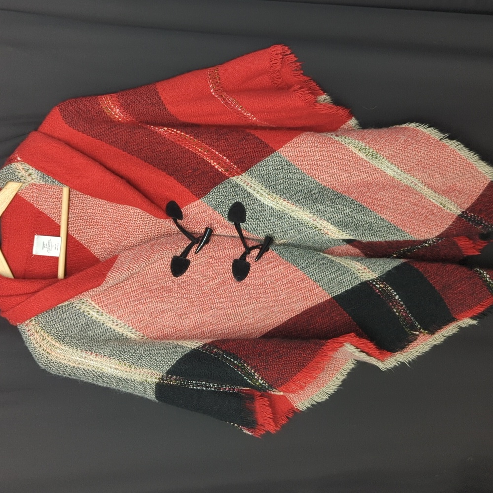 Red and Black Plaid Women's Poncho
